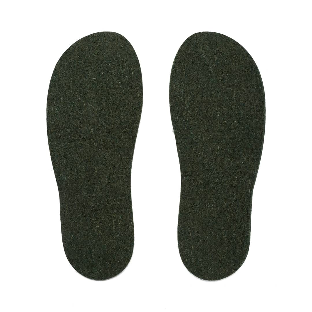 Kyrgies Felt Insoles, pine green wool felt, pair top-down view
