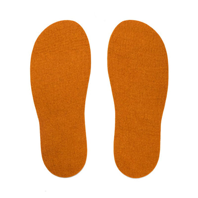 Kyrgies Felt Insoles, burnt orange wool felt, pair top-down view