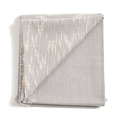 Folded gray color variation of the Variously Flo Handloom Merino Wool Throw with a pale textured pattern