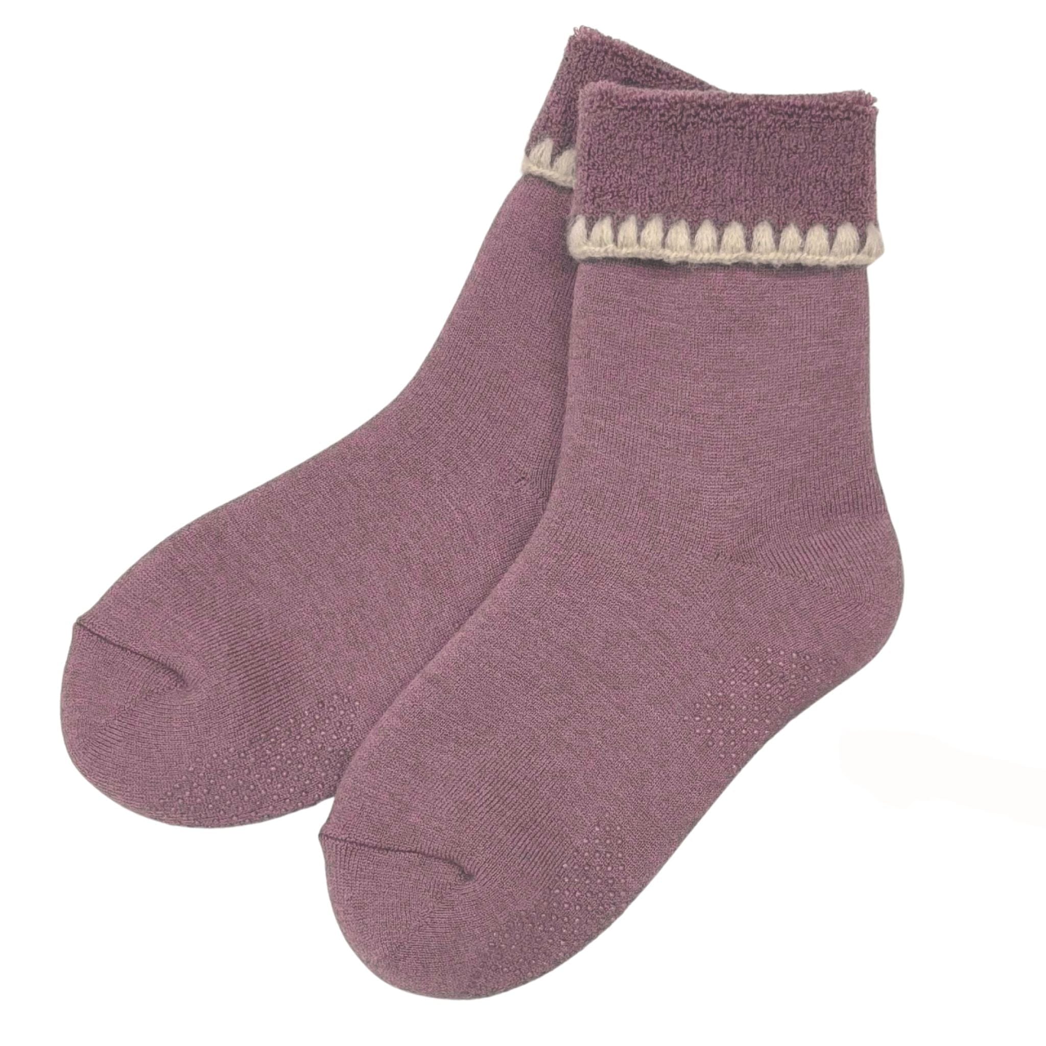 Handcrafted Wool Slipper Crew Socks | Modern Earth Color | Grips | M
