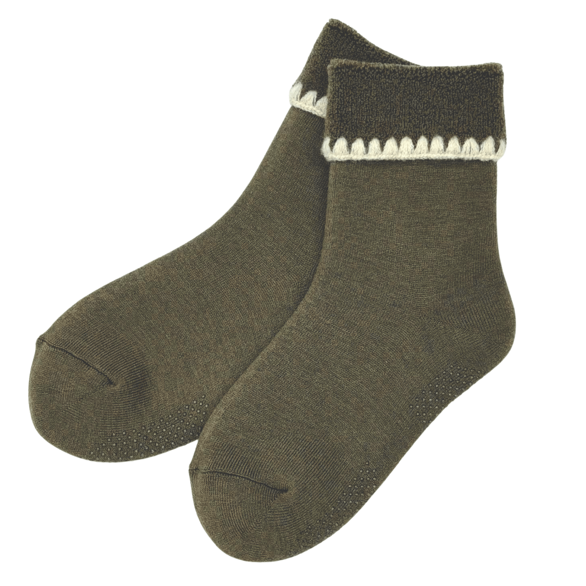 Handcrafted Wool Slipper Crew Socks | Modern Earth Color | Grips | M