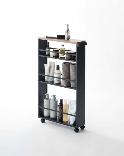 Slim Storage Cart (32&quot; H)  - Steel in Black with Bathroom Supplies