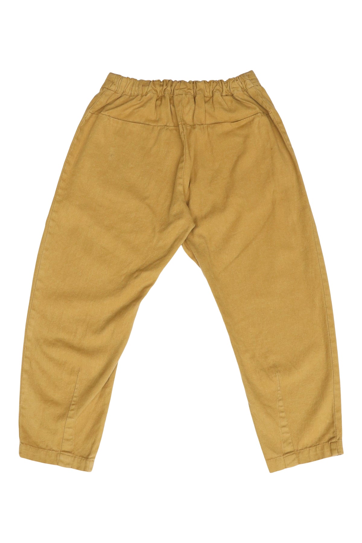 Back product view of mustard-yellow Souk pants with an elastic waistband.