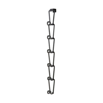 Empty black Yamazaki Home Cascading Storage Hooks - Steel isolated on white, with linked tapered rectangular frames forming a long vertical chain of storage hooks.