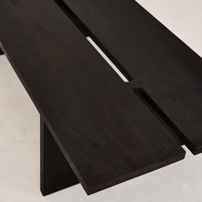 Kyoto coffee table butterfly joint detail in charcoal white oak