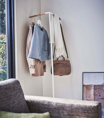 Corner Leaning Coat Hanger (63" H)  - Steel + Wood
