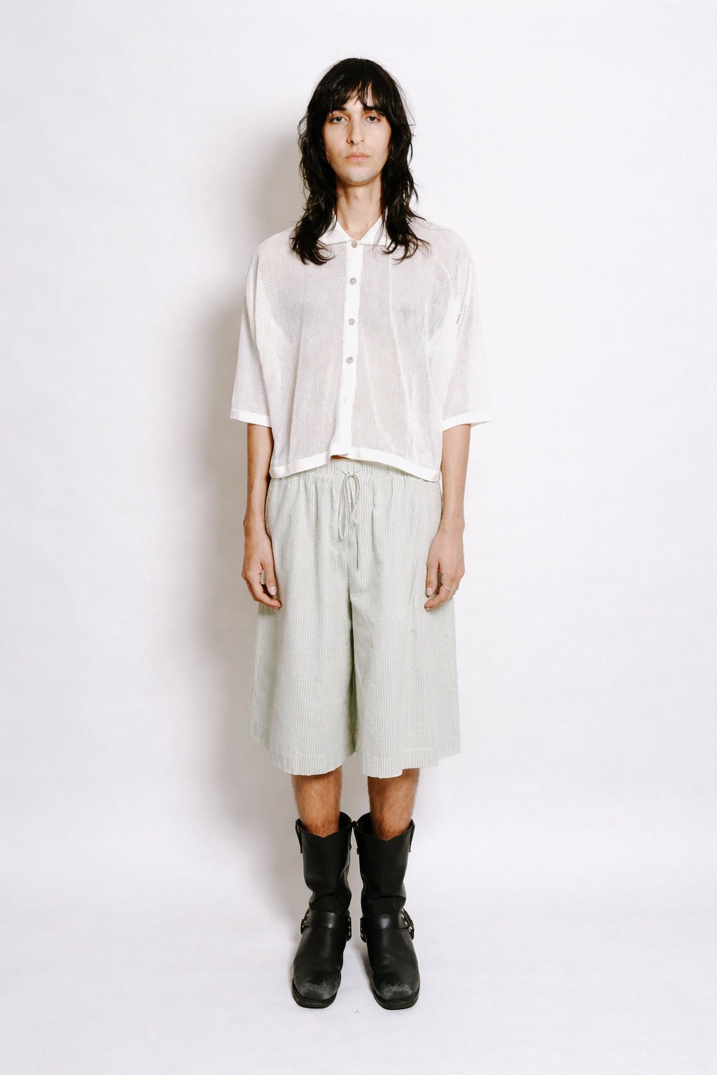 Polly Shorts in Seersucker Light Yellow Green