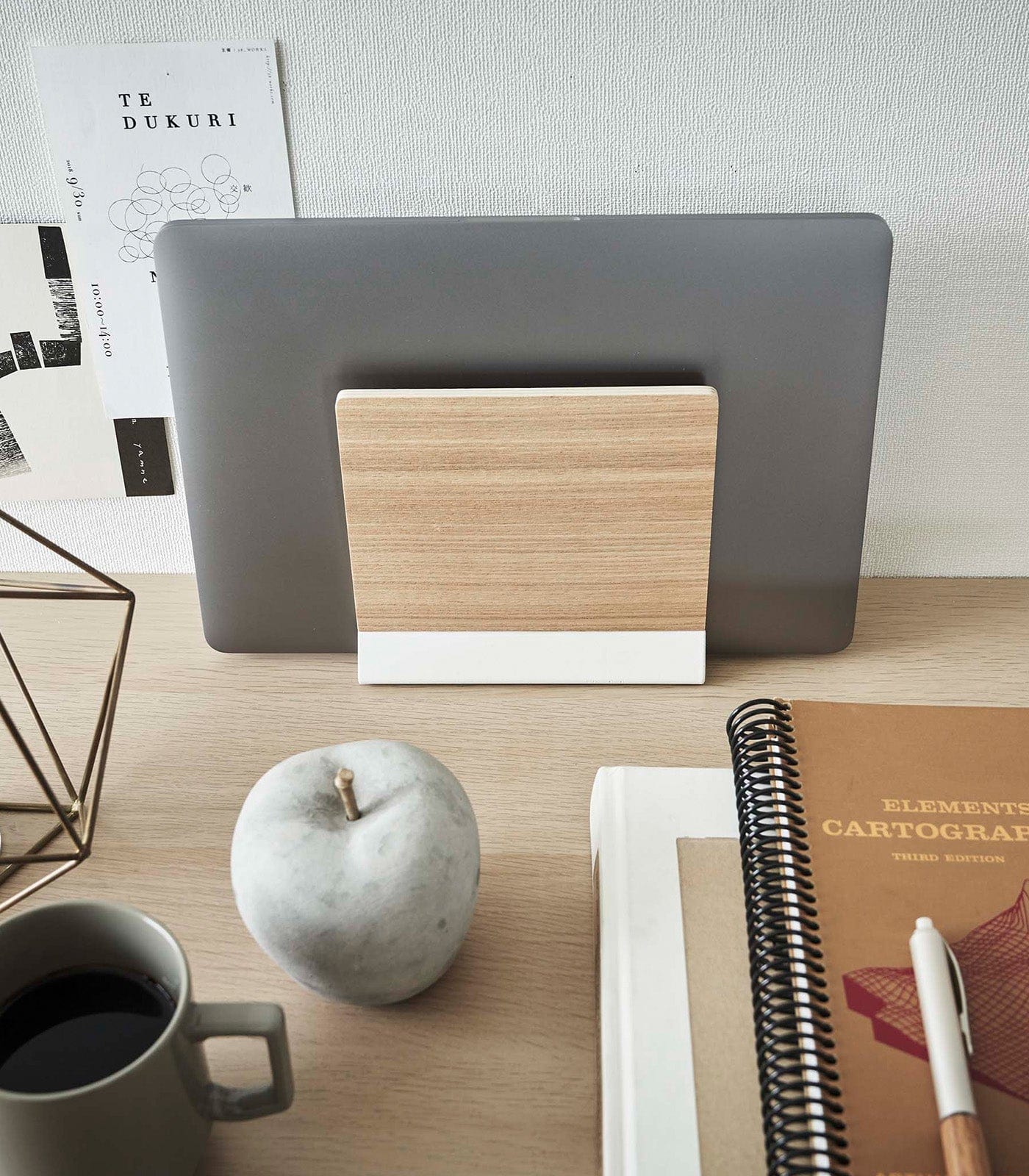Slim Laptop Stand - Steel + Wood in White