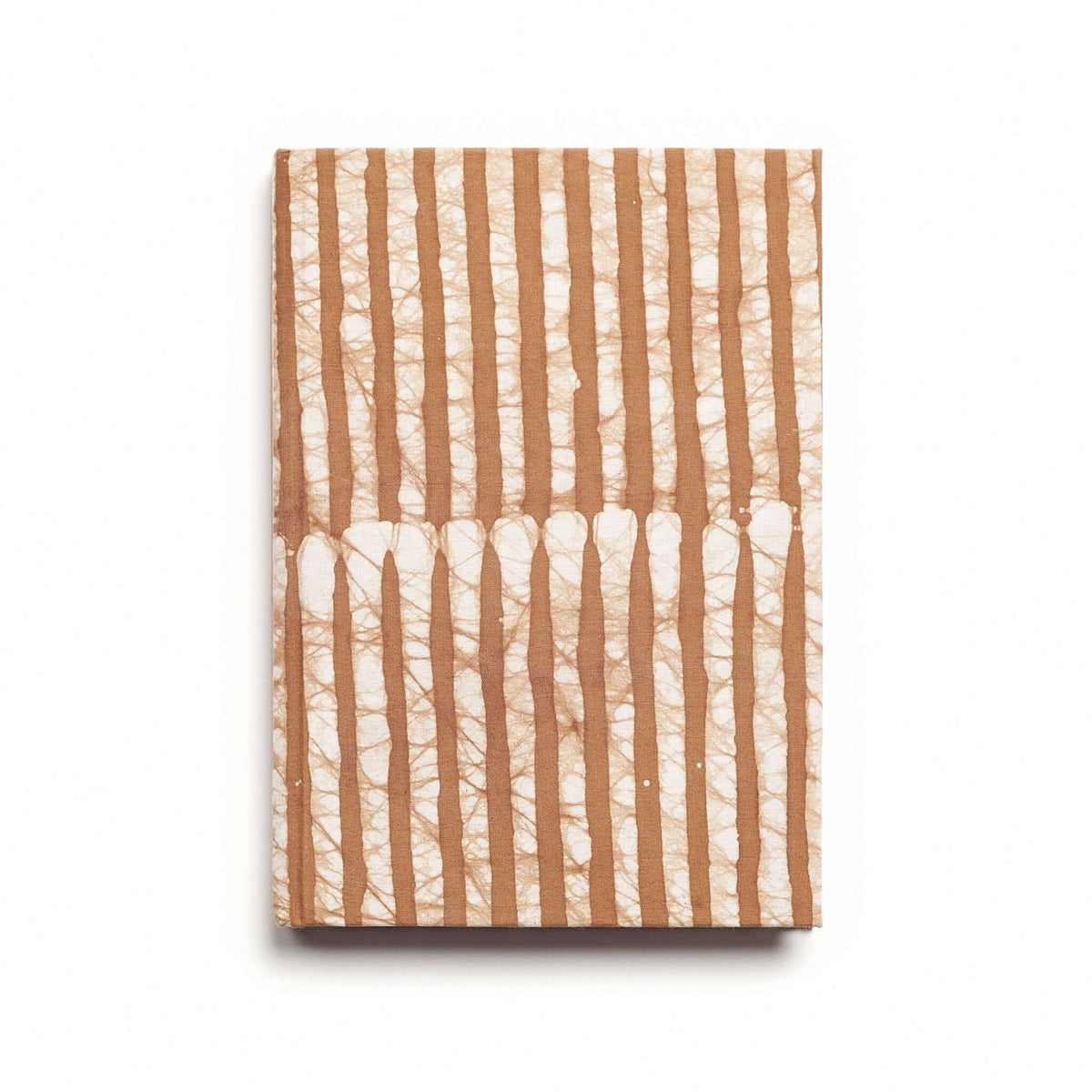 Front view of the Oak Brown Zero Waste Journal’s warm brown cover with irregular white stripes and a central geometric motif