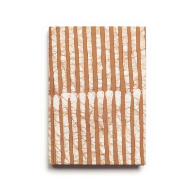 Front view of the Oak Brown Zero Waste Journal’s warm brown cover with irregular white stripes and a central geometric motif