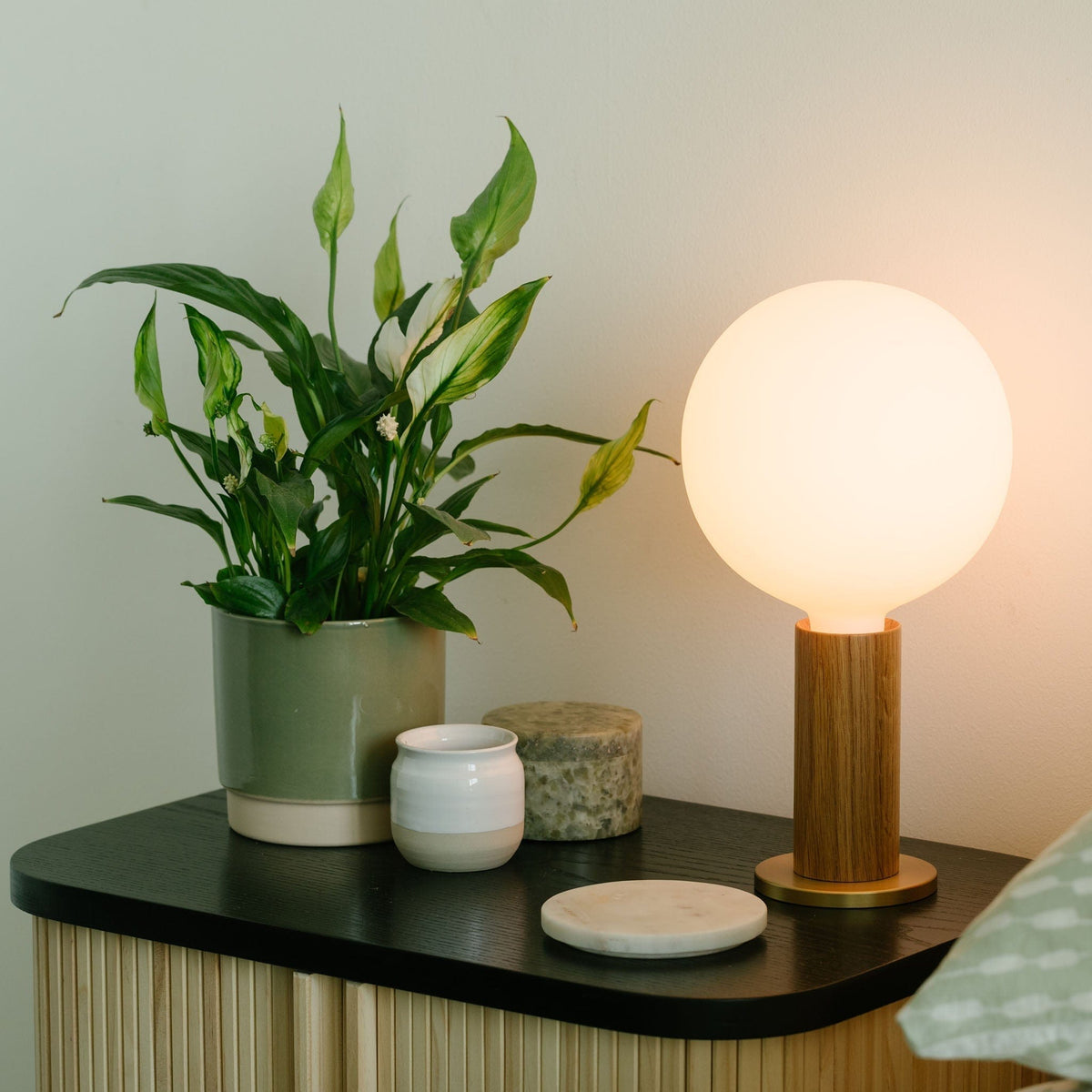 Knuckle Table Lamp in Walnut + Sphere IV