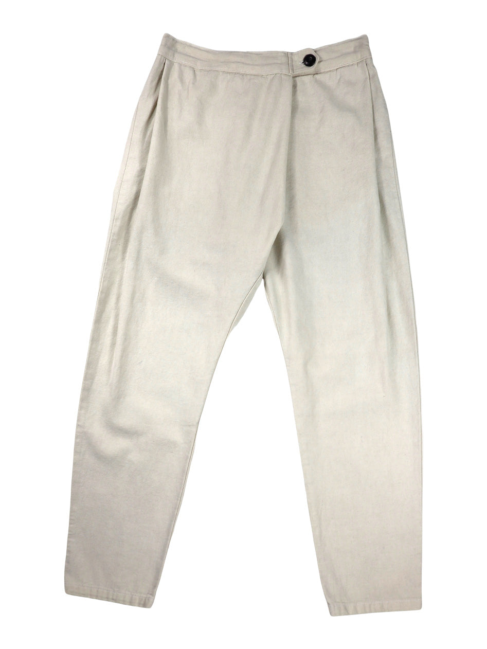 Front product view of natural off-white Canvas Souk pants with a buttoned waistband.