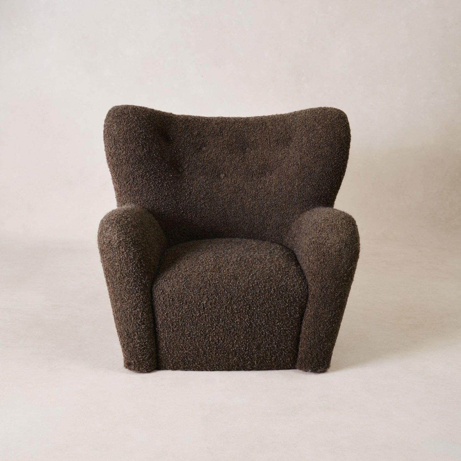 Papa Teddy Lounge Chair in mocha bouclé, front view