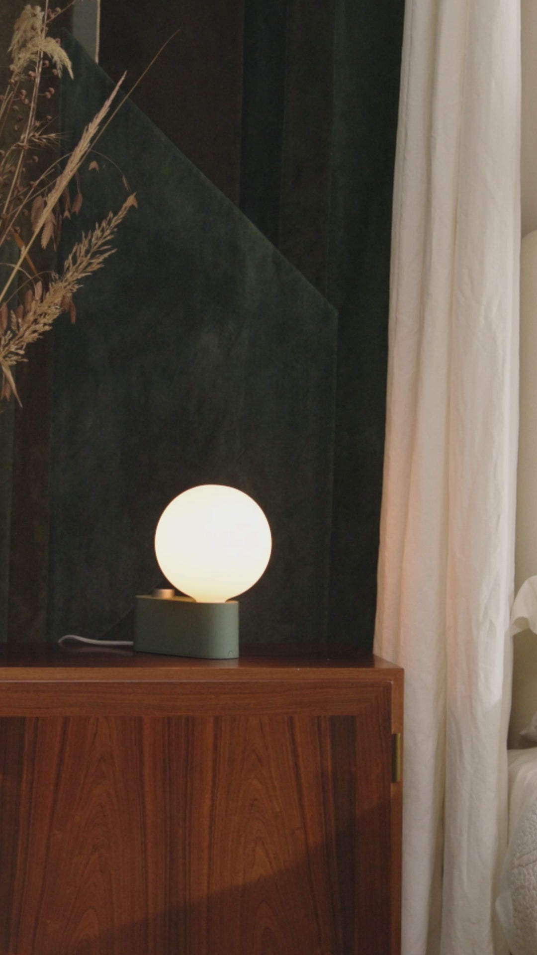 Load video: Tala Alumina Multi-Use Lamp in Sage soft dimmed lighting