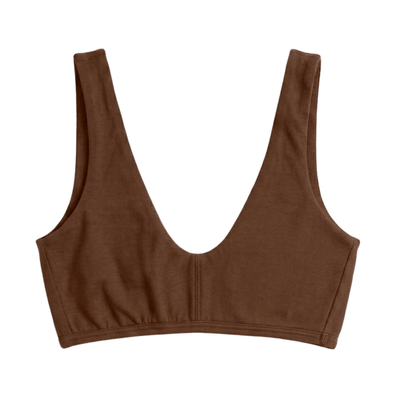 Organic Cotton Everyday Bralette in Ella Nude, a deep brown-tone color, flat front view