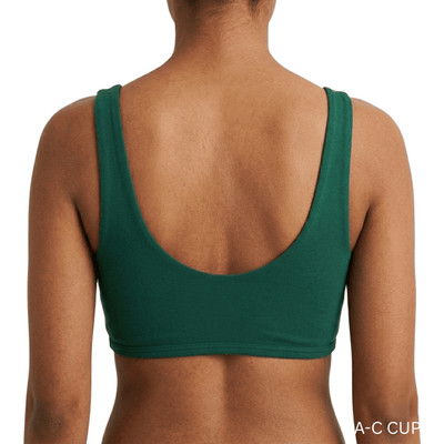 Back view of model wearing Organic Cotton Everyday Bralette in Lagoon, A-C cup