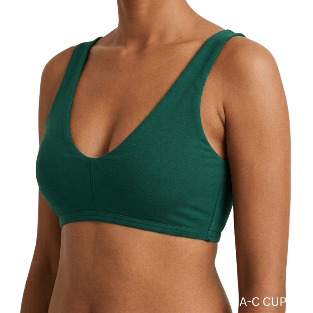 Model wearing Organic Cotton Everyday Bralette in Lagoon, A-C cup, front view