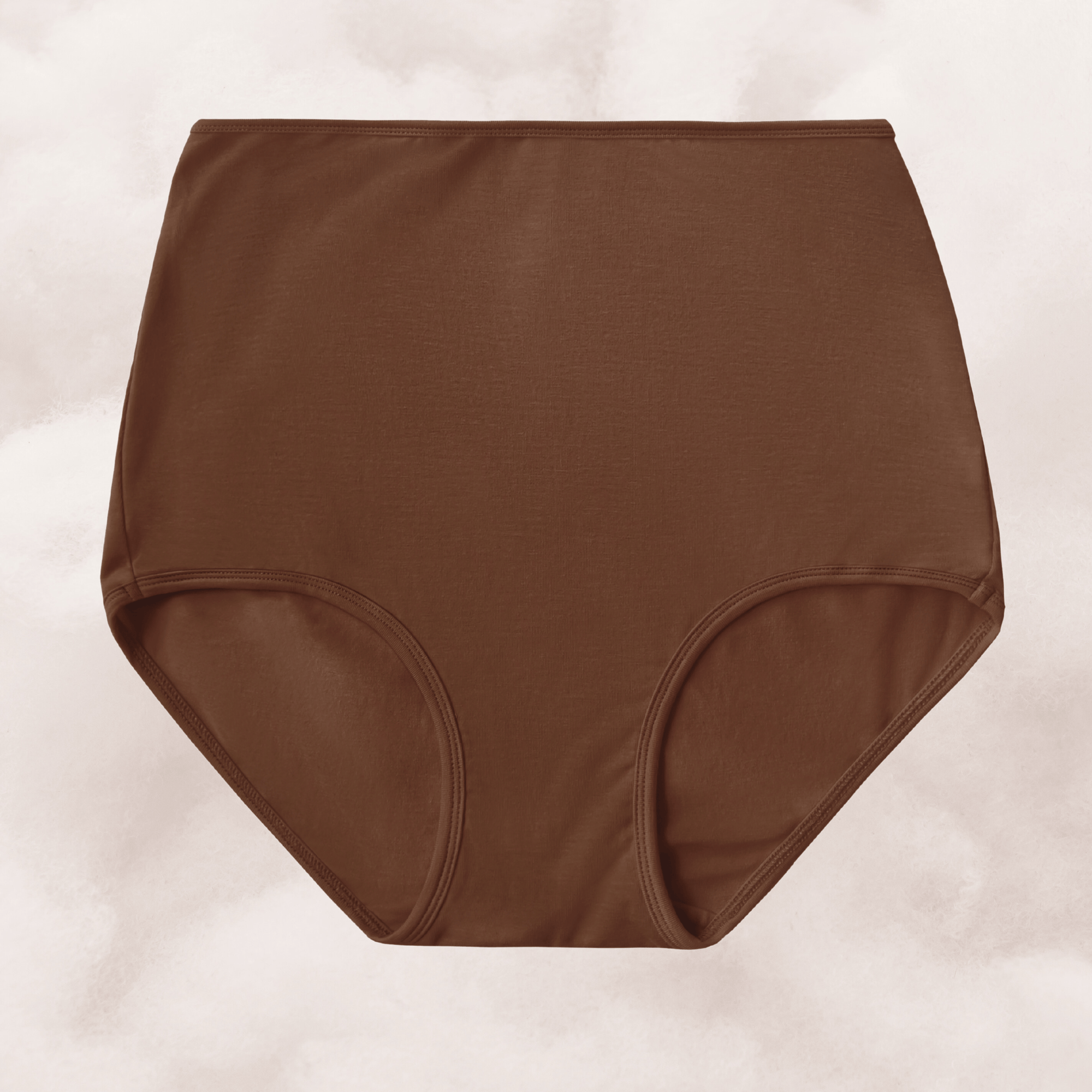 PROCLAIM Organic Cotton High-Rise Brief in Ella Nude, a deep brown-tone color, flat lay front view