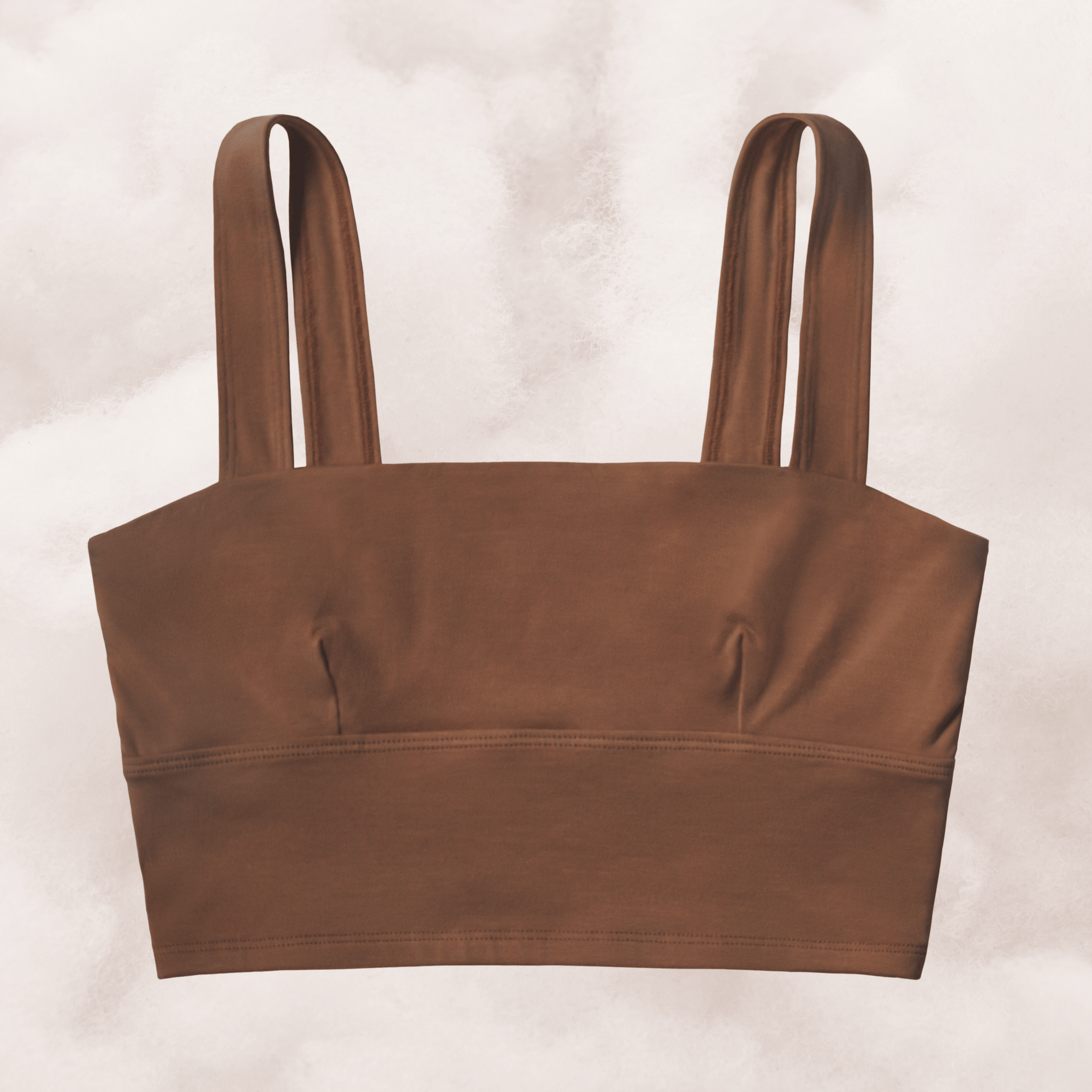 PROCLAIM Organic Cotton Square Neck Bralette in Ella Nude, a deep brown-tone color, flat lay front view