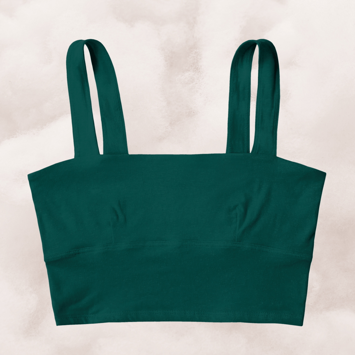 PROCLAIM Organic Cotton Square Neck Bralette in Lagoon, a dark green color, flat lay front view