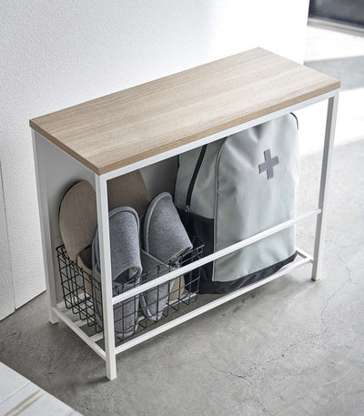 Entryway Storage Organizer & Bench (18" H)  - Steel + Wood