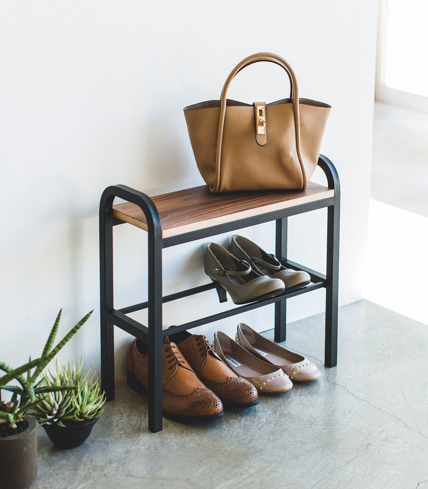 Shoe Organizer & Bench (18" H)  - Steel + Wood