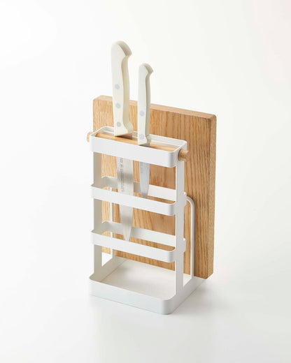 Knife &amp; Cutting Board Stand - Steel + Wood