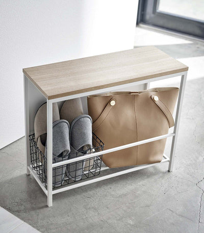 Entryway Storage Organizer & Bench (18" H)  - Steel + Wood