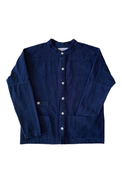 Front product view of the deep navy Raj corduroy coat.