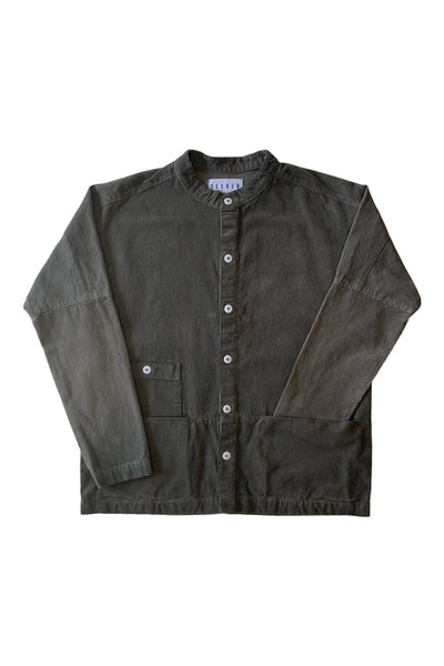Front product view of the charcoal-gray Raj corduroy coat.