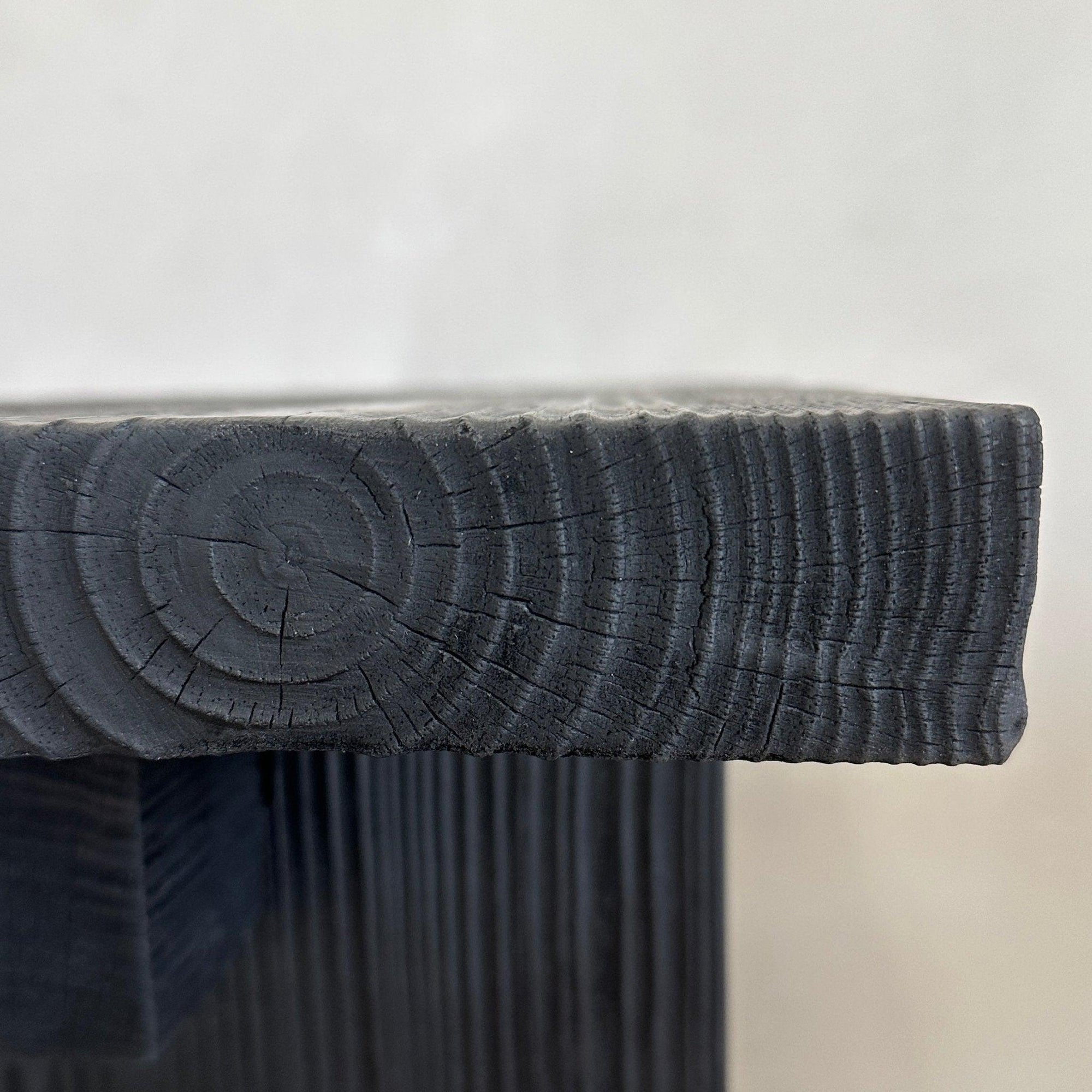 Detail of charred wood grain on Shou Sugi Ban console table