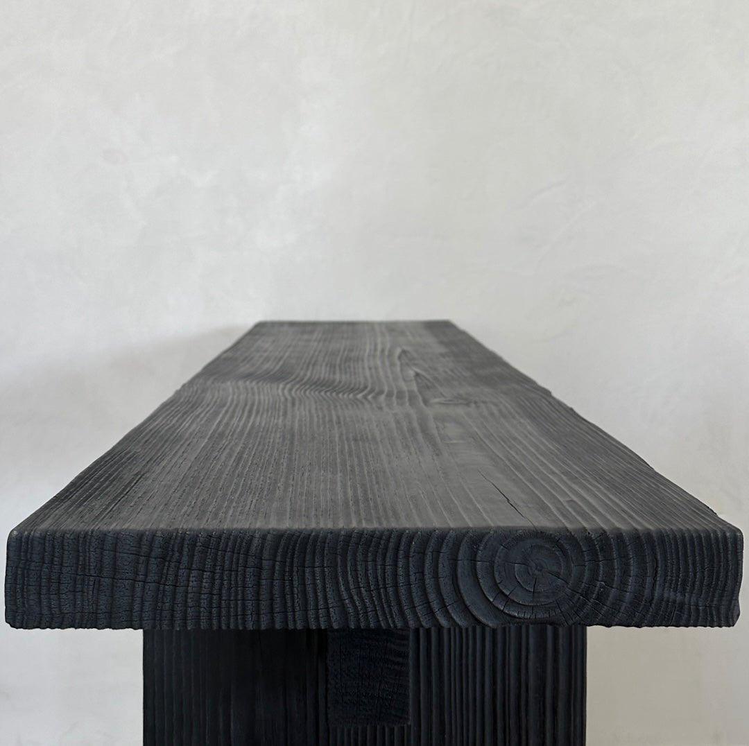 Minimal entryway console table with Shou Sugi Ban charred wood finish