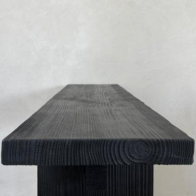 Minimal entryway console table with Shou Sugi Ban charred wood finish