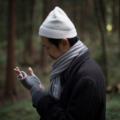 Recycled Wool-Blend Japanese Knit Beanie on man in forest