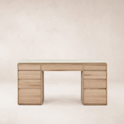 Ojai vanity desk with white oak marble top, front view