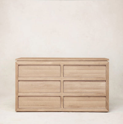 Front view of Sofita dresser highlighting clean lines and oak grain