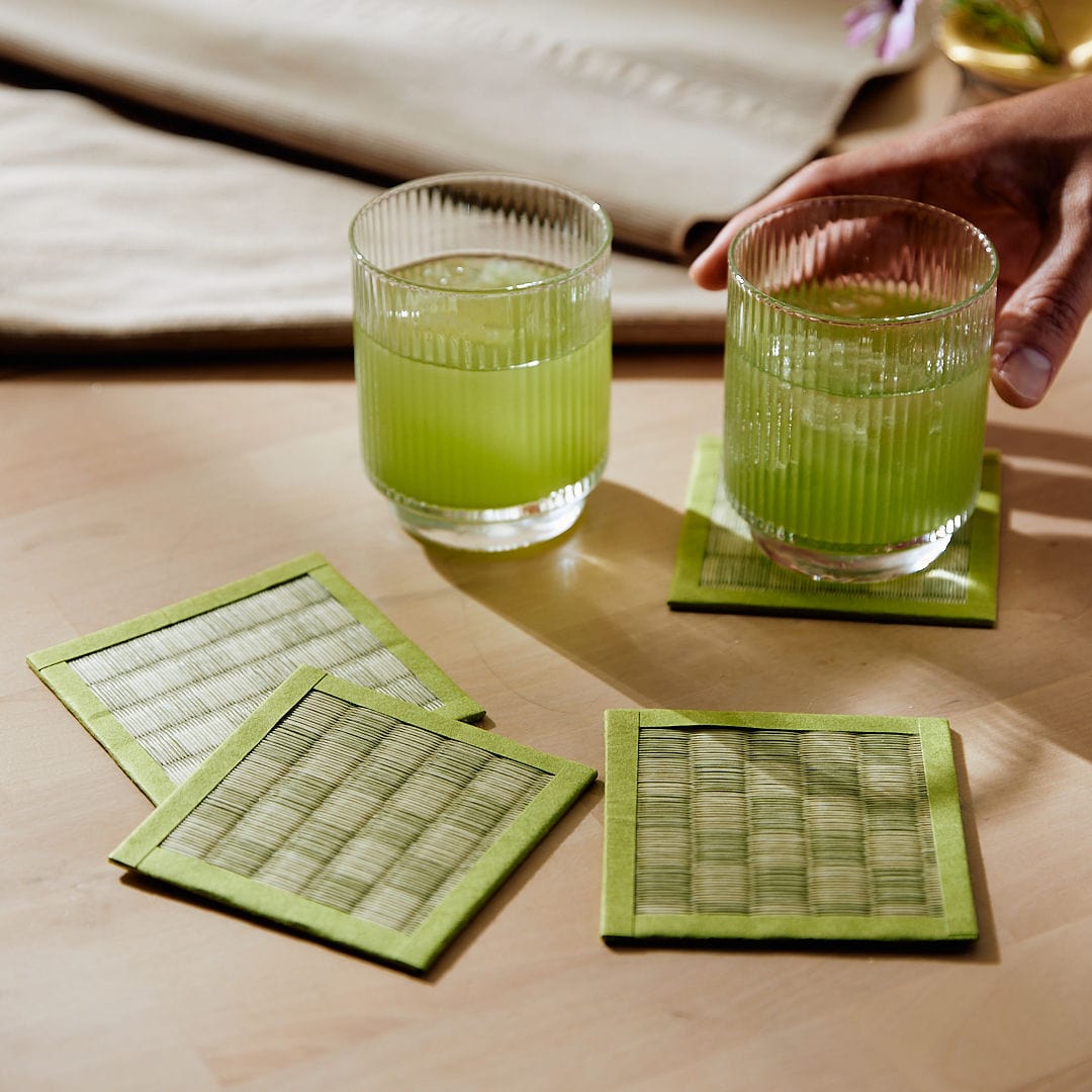 Tatami Omote Coasters - Fresh Green Checkered
