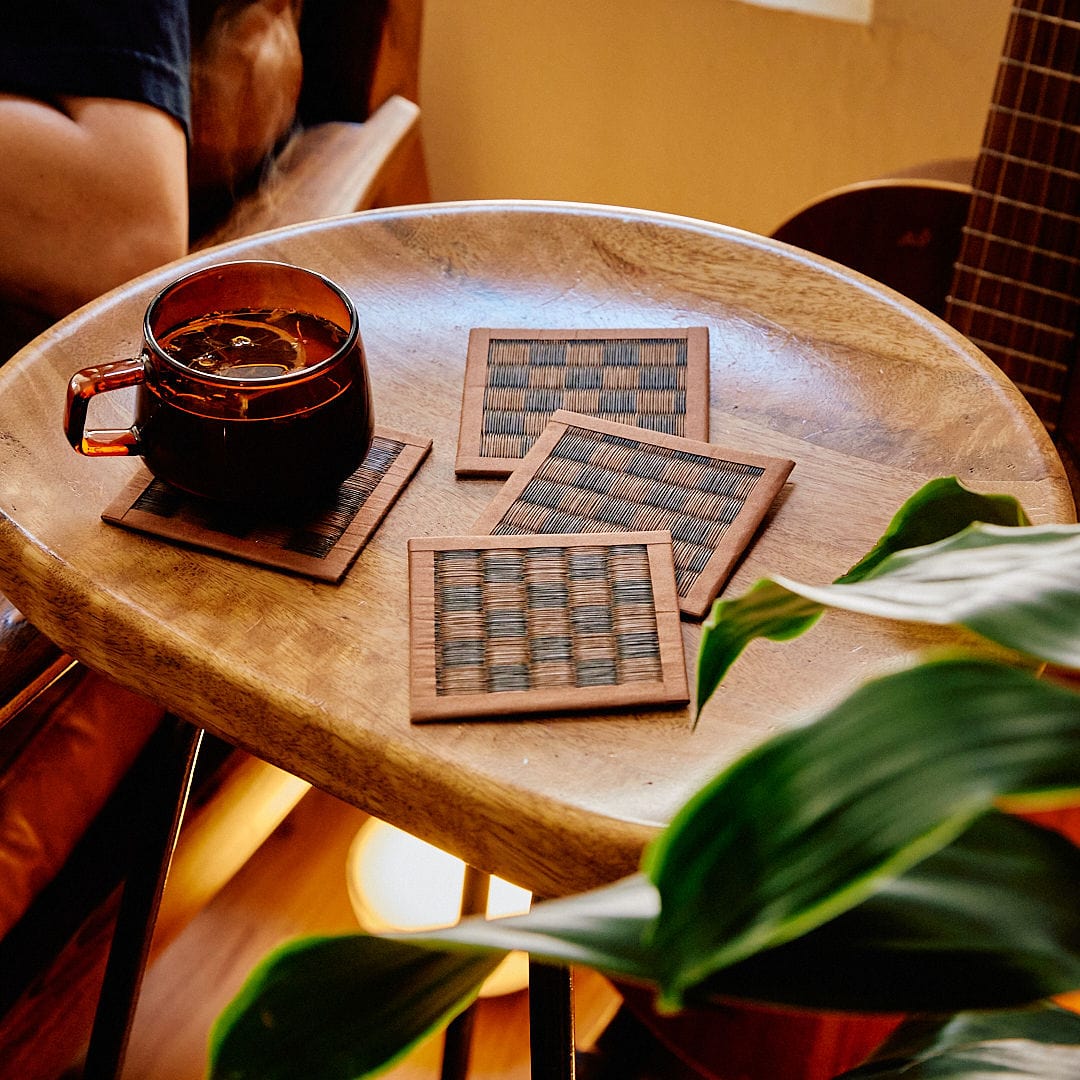 Tatami Omote Coasters - Deep Brown Checkered