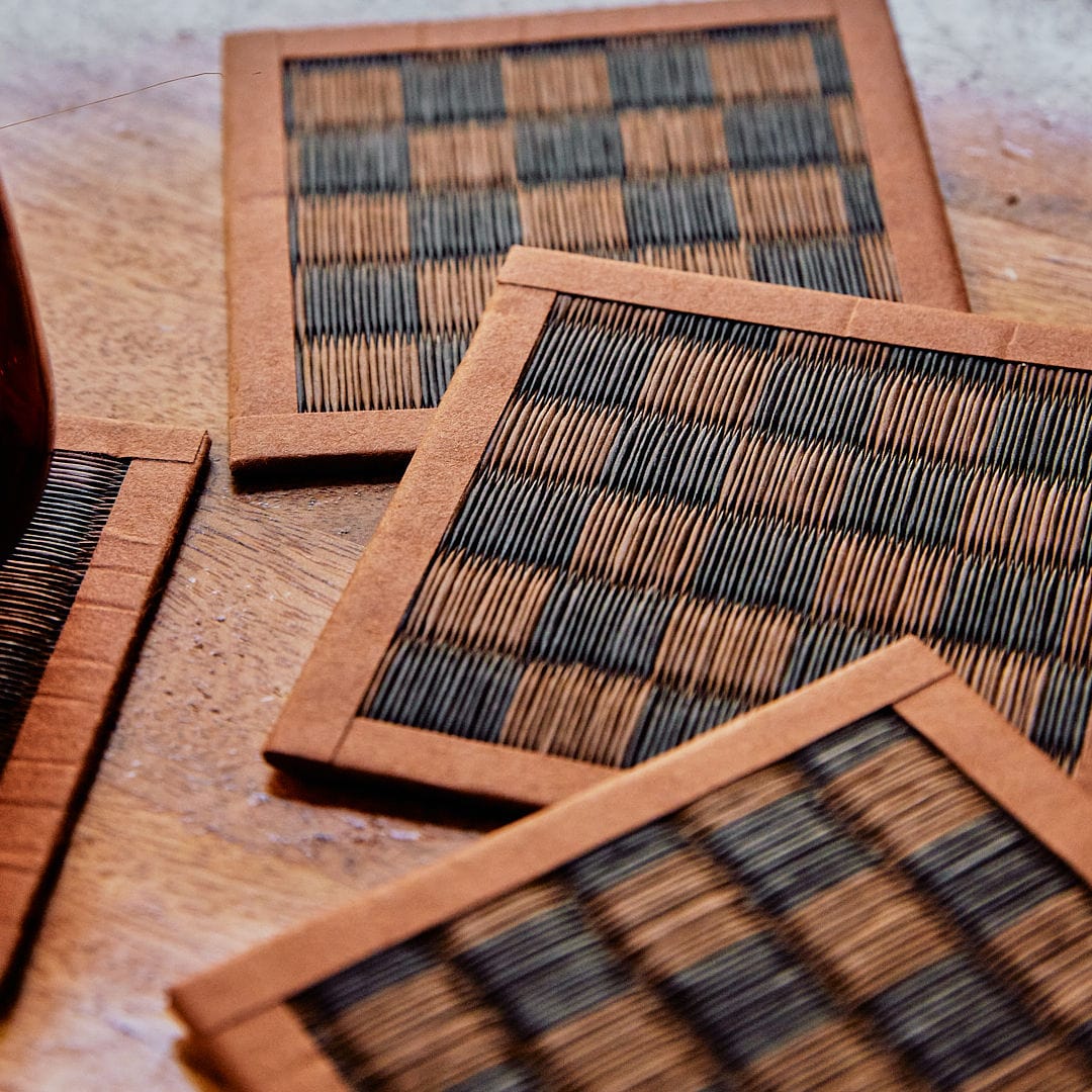 Tatami Omote Coasters - Deep Brown Checkered