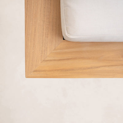 Close-up of Ojai outdoor daybed teak frame