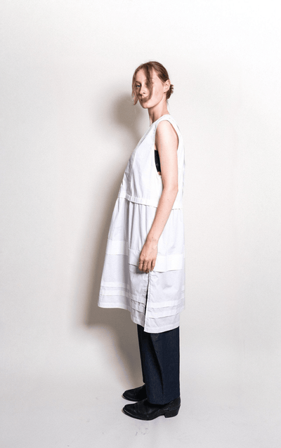 Tuck Dress in White