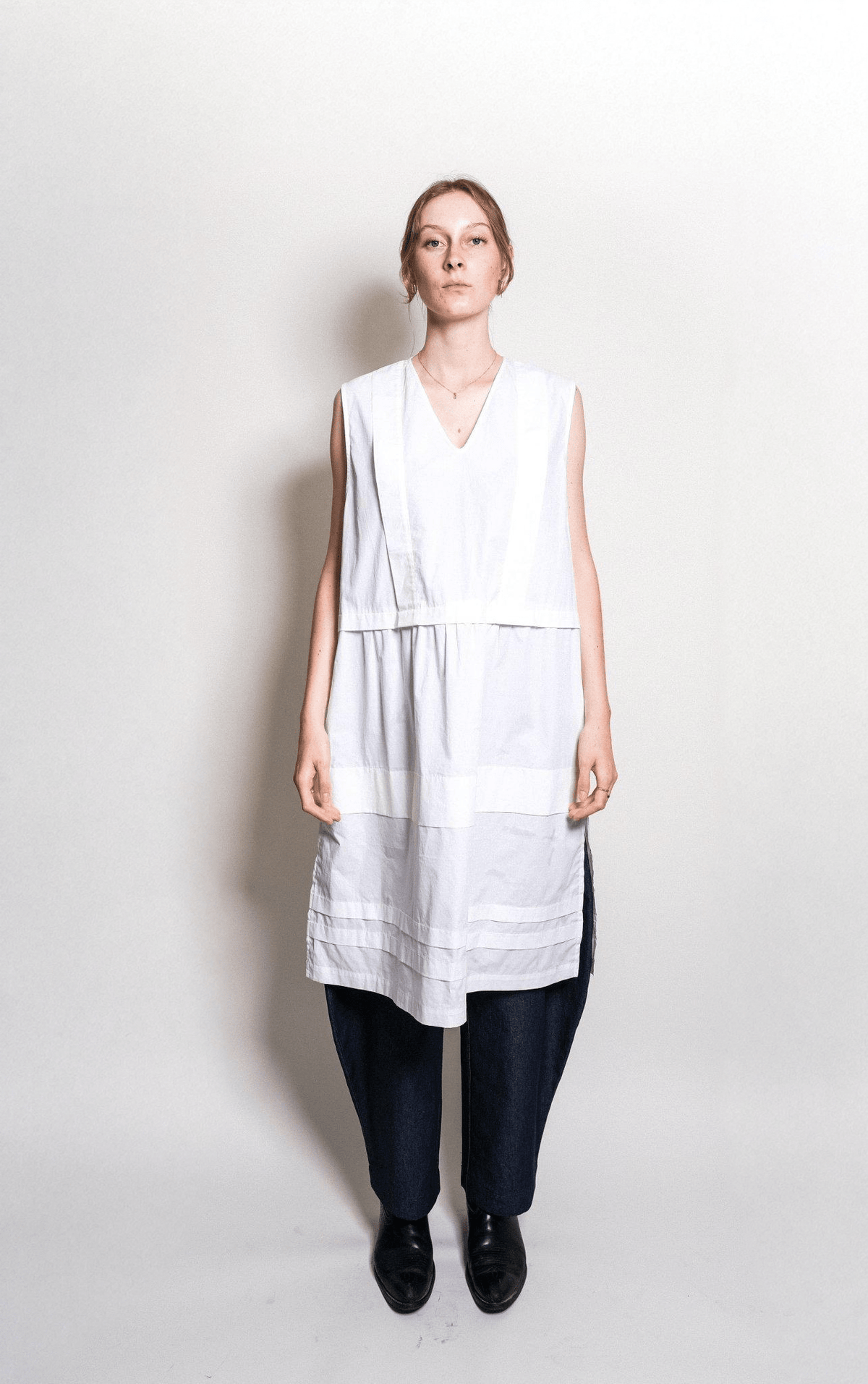Tuck Dress in White