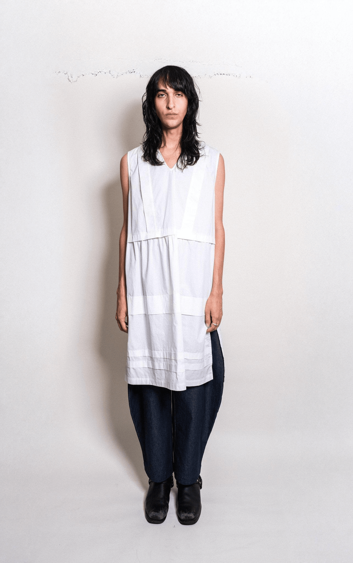 Tuck Dress in White