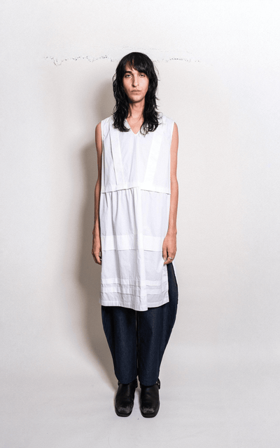 Tuck Dress in White