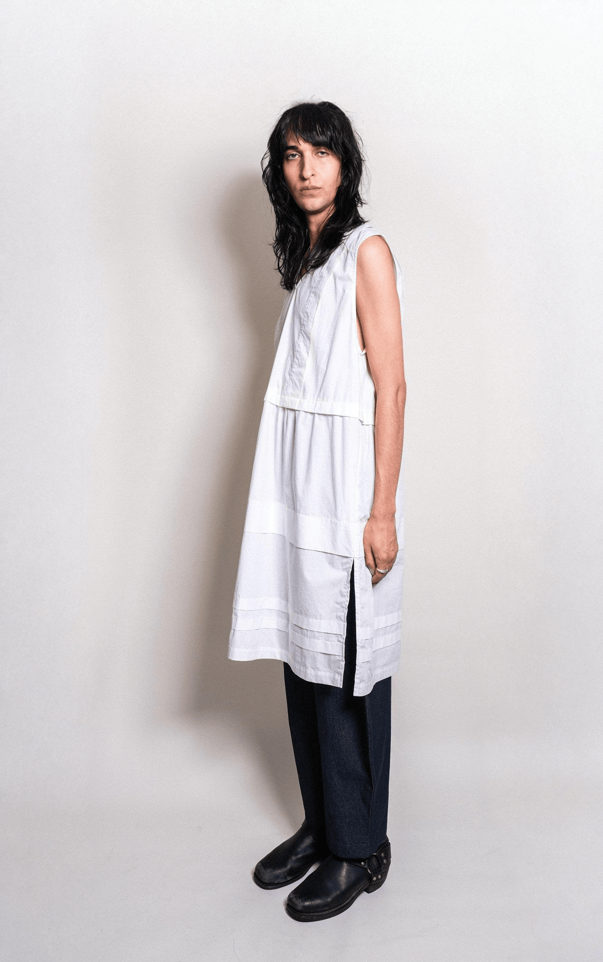 Tuck Dress in White