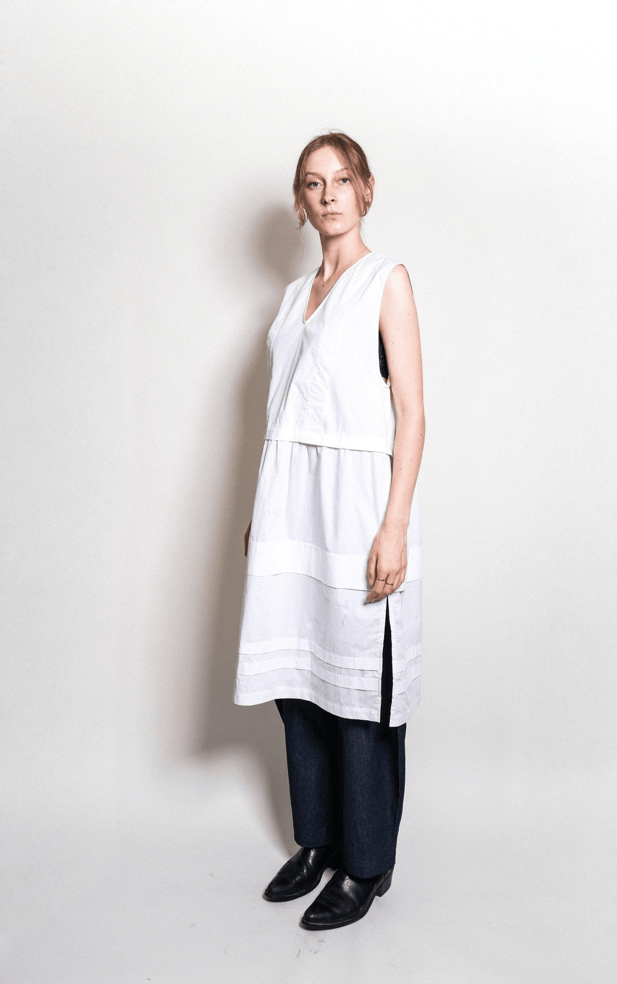 Tuck Dress in White