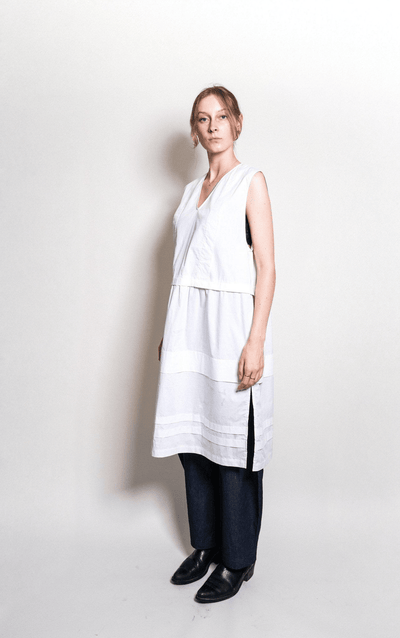 Tuck Dress in White