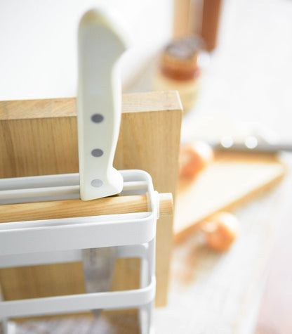 Knife &amp; Cutting Board Stand - Steel + Wood
