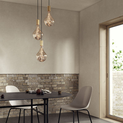 Triple Pendant in Oak + Voronoi II - White Canopy
