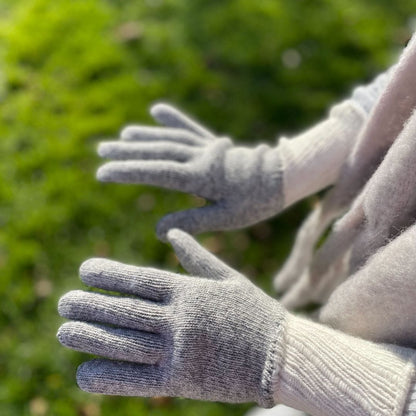 Recycled Wool Blend Japanese Winter Gloves on hands outside